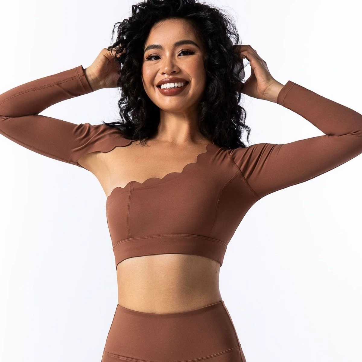 Lightweight Pullover Sports Top for Yoga Pilates Training Quick-Drying Breathable Irregular Long-Sleeved High-Elastic Front
