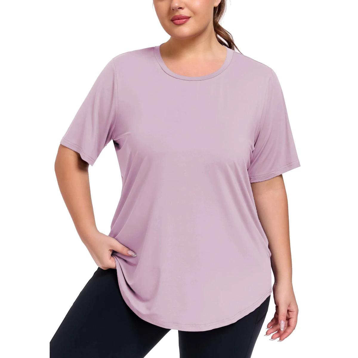 Women Plus Size Performance T Shirt Short Sleeve Roomy Fit Sports Top Easy Stretch Workout Clothing For Gym Training Active Wear