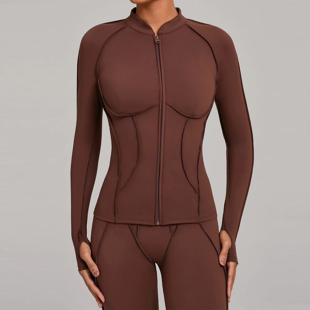 Custom Wholesale Women's Stand Collar Zipper Long Sleeve Yoga Jacket Quick-drying Gym Wear Outdoor Fitness Sports Top