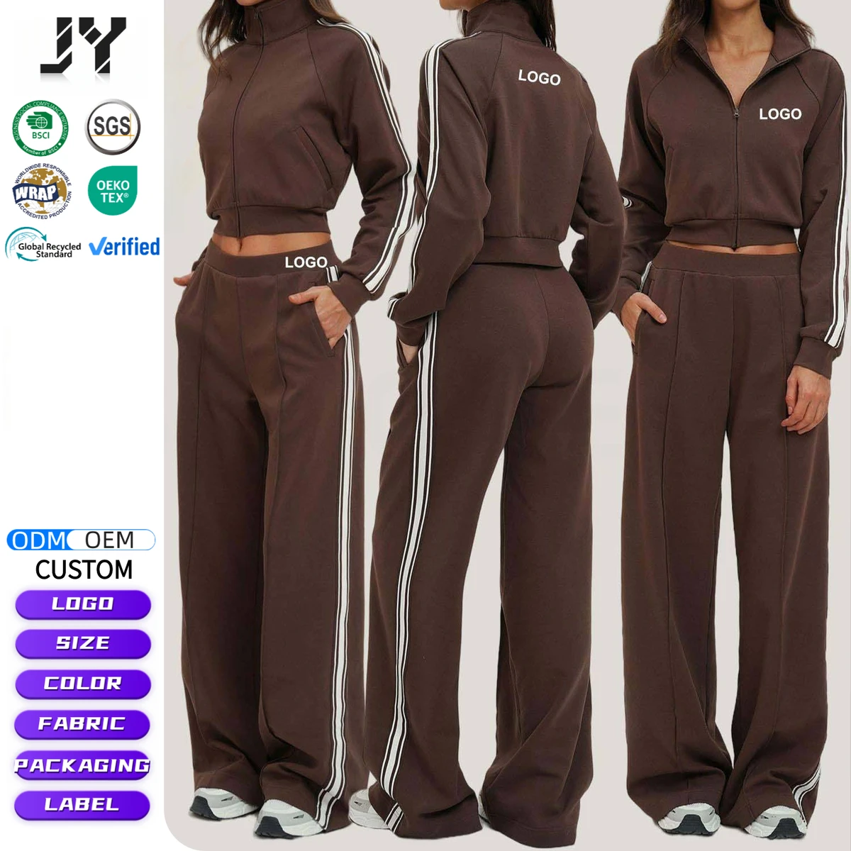 JY 2026 New Women's Color-Block Hoodie + Sweatpants Set Comfortable Outdoor Sports Yoga Workout Set - Custom Logo OEM Wholesale