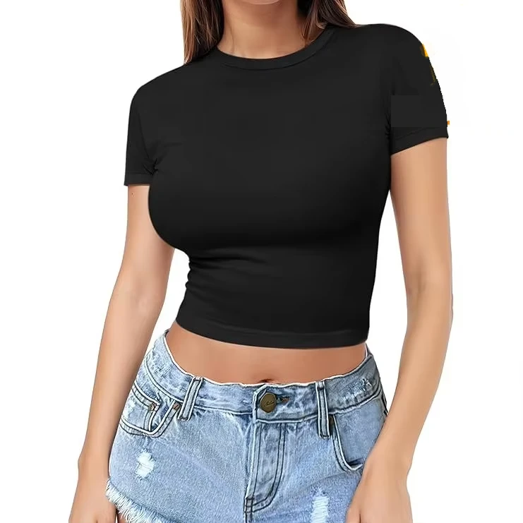Custom Logo Women's Crop Tops T-shirts Short Sleeve Round Neck Breathable Casual Seamless Yoga Top for Women
