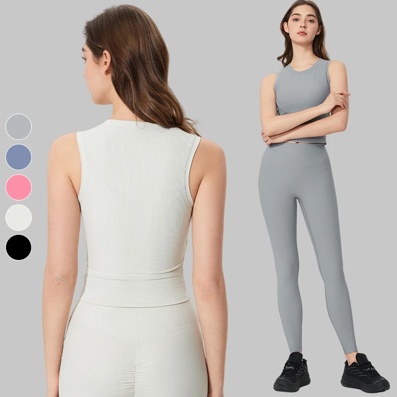 New Arrival Soft High Elastic Ribbed Yoga Vest With Cup Thread Collects Shockproof Running Fitness Top for Women