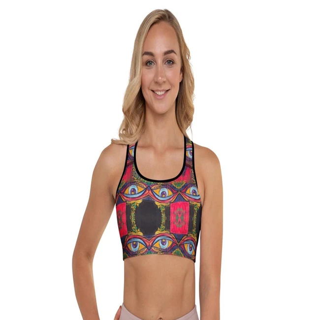 Custom Logo Plus Size Athletic Wear High for Gym Clothes Sports Bra Cross Back with Padded Front Logo for Girls