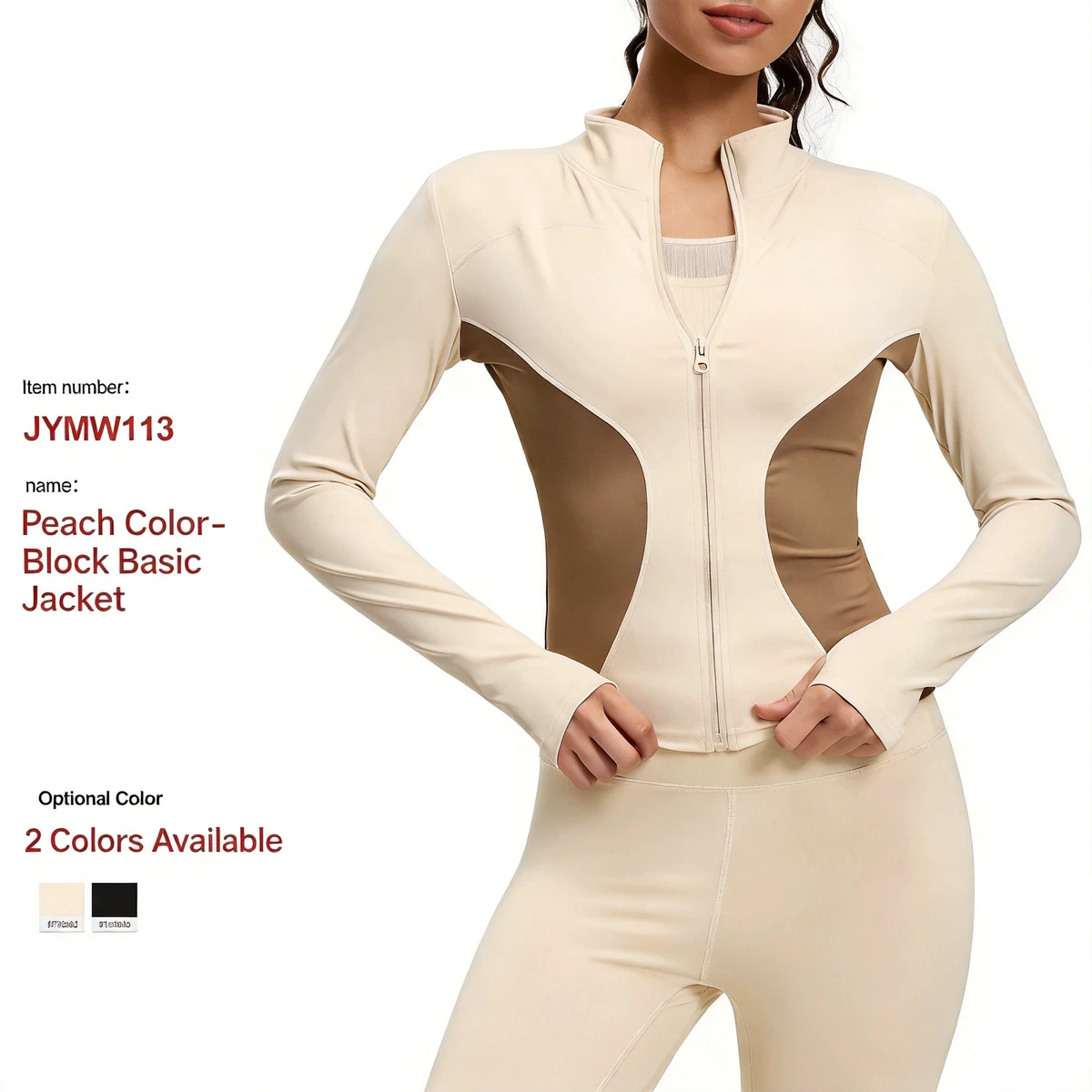Custom Nylon Spandex Quick Dry Slim Fit Color Block Women Yoga Jacket Running Top with Zipper for Gym Yoga Training Fitness