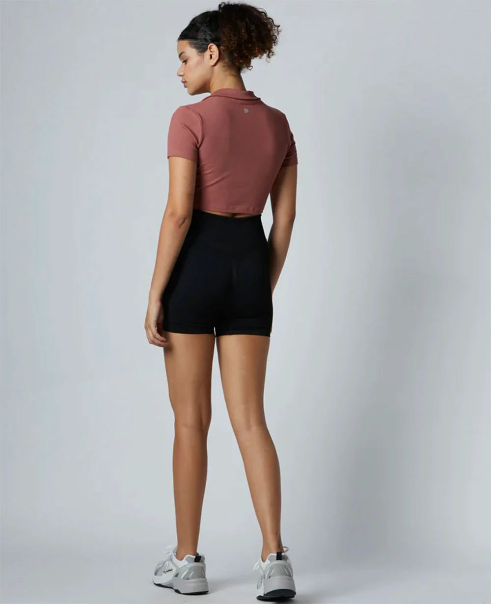 Women Training Fitness Sports Crop Tops Compressed Short Sleeve Yoga Tshirt High Round Neck Tight Blank Skinny Tshirt Breathable