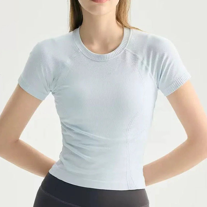 Women Slim Fit Breathable Yoga Workout T-Shirt Short Sleeve Running Fitness Top Front Custom OEM ODM Factory Wholesale