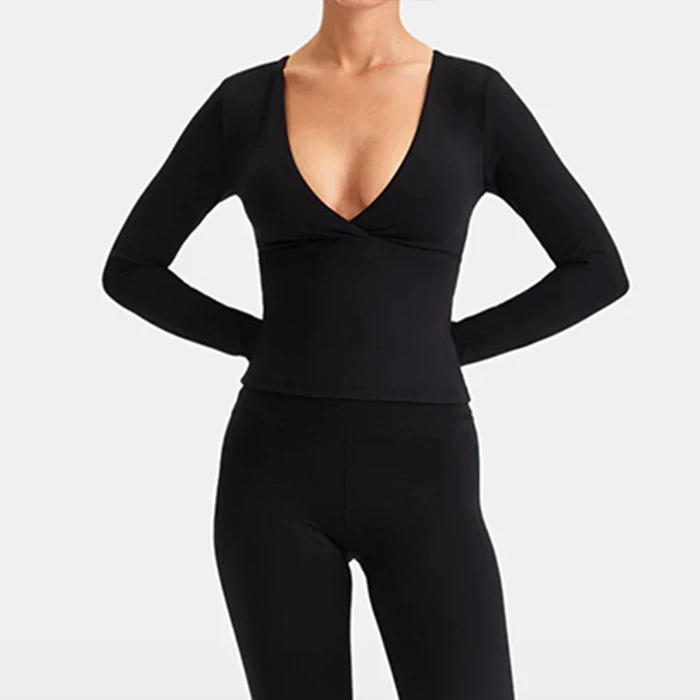 Custom High Stretchy Halter Long Sleeve Active Fitness Crop Top Fitness Nylon Spandex Gym Workout Yoga Sports Tops for Women