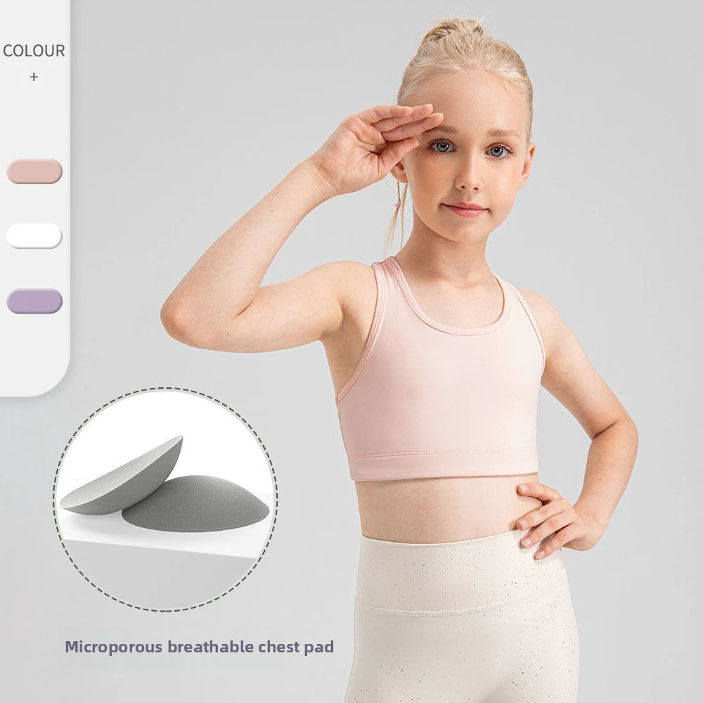 Girls' Lightweight Nude Yoga Vest Tight Racer Workout Sports Bra 33106 Breathable Chest Pad Highly Elastic for Running Sports