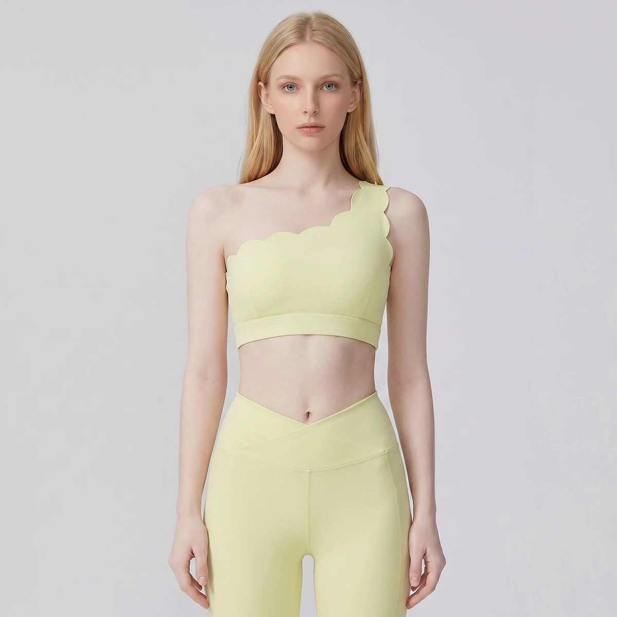 Nude Cushioned Lace Yoga Top Shockproof Quick-Drying Fitness Vest with Single-Shoulder Strap Sports Bra