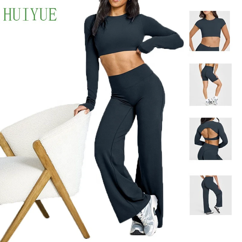 Summer Fashion Cloud Feeling Skin-Friendly Fitness Sports Yoga Set Quick Dry Crop Tops Exercise 4 Piece Yoga Set for Women