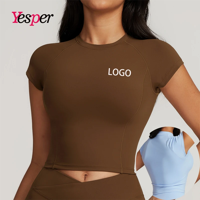 Women's Quick-Drying Yoga Crop Tops Custom Logo Lightweight Running Fitness Short-Sleeved Sports T-shirt Activewear