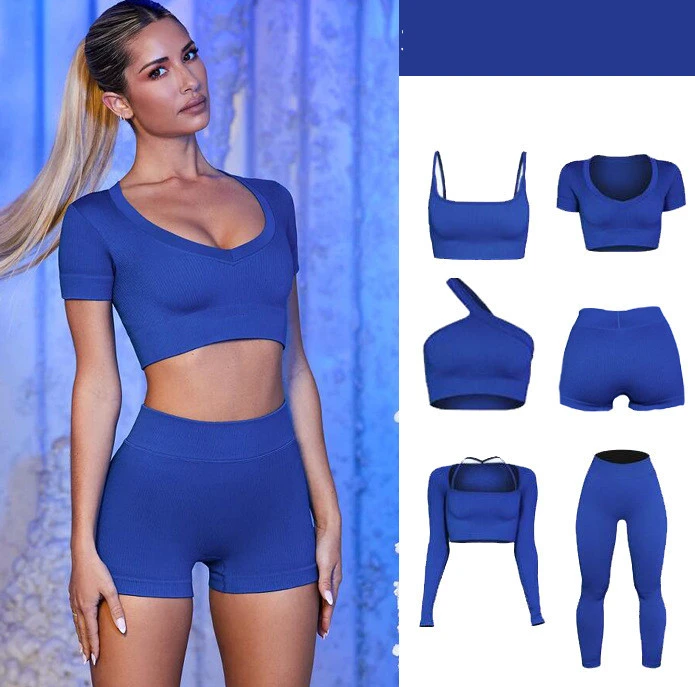 Women 6 Piece Zipper Natural Color Activewear Seamless Sportswear Fitness Gym Clothing Yoga Set