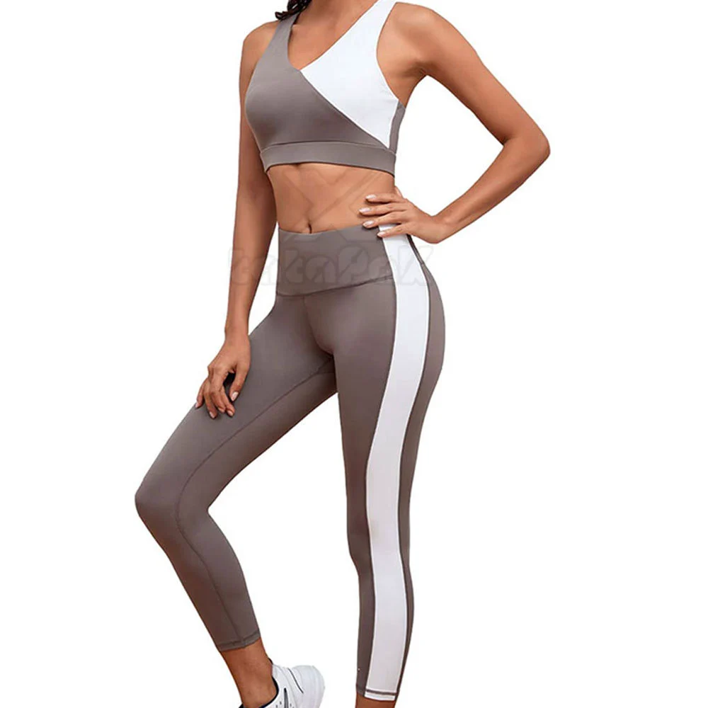 Best Selling Custom Design Solid Elastic Waist High Waist Women Yoga Set 2-Piece Breathable Quick Dry Eco-Friendly Front