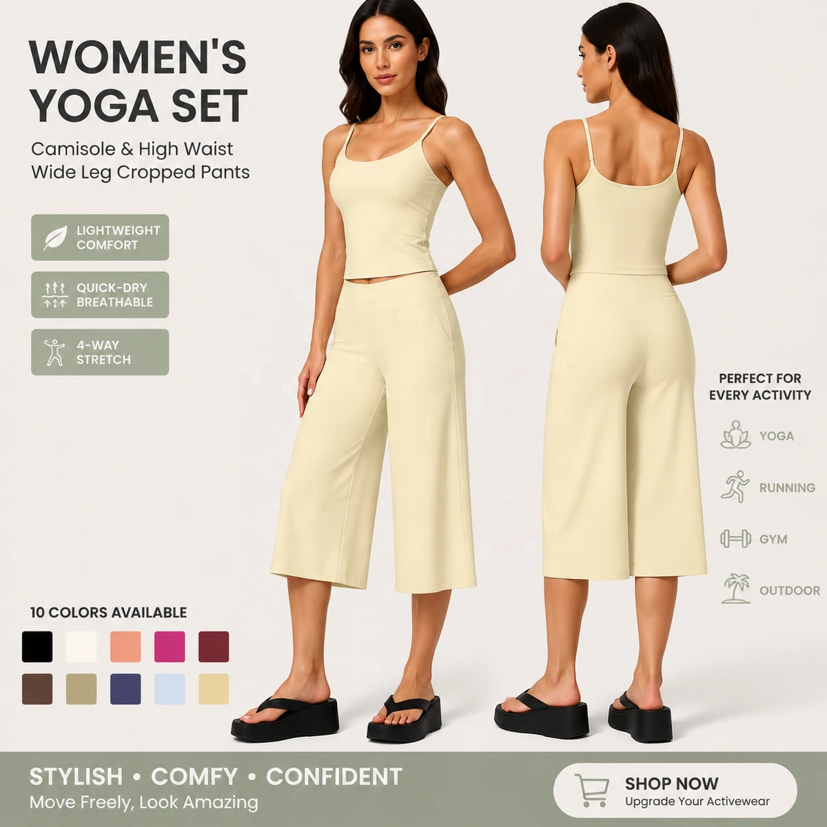 New Summer Sling Yoga Vest Solid High-Waisted Quick-Drying Casual Capri Pants Running Outdoor Clothing Yoga Outfits Set Women