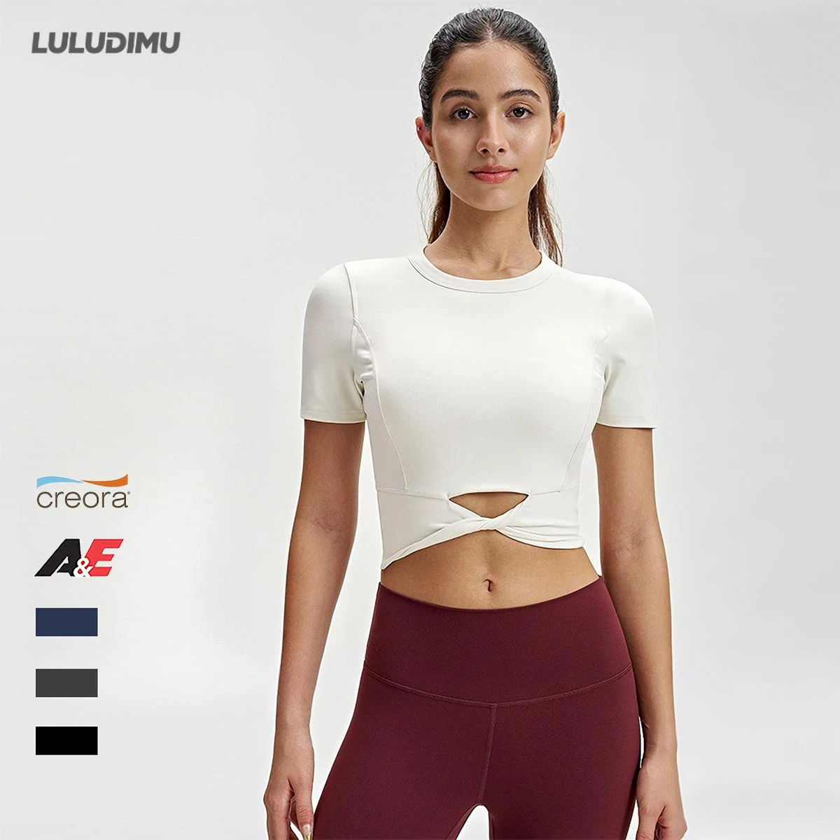 Women's Slim Fit Lulu Yoga T-Shirt Short Sleeve Breathable Lightweight High-Stretch Crop Top Front Twist Hem Workout Fitness