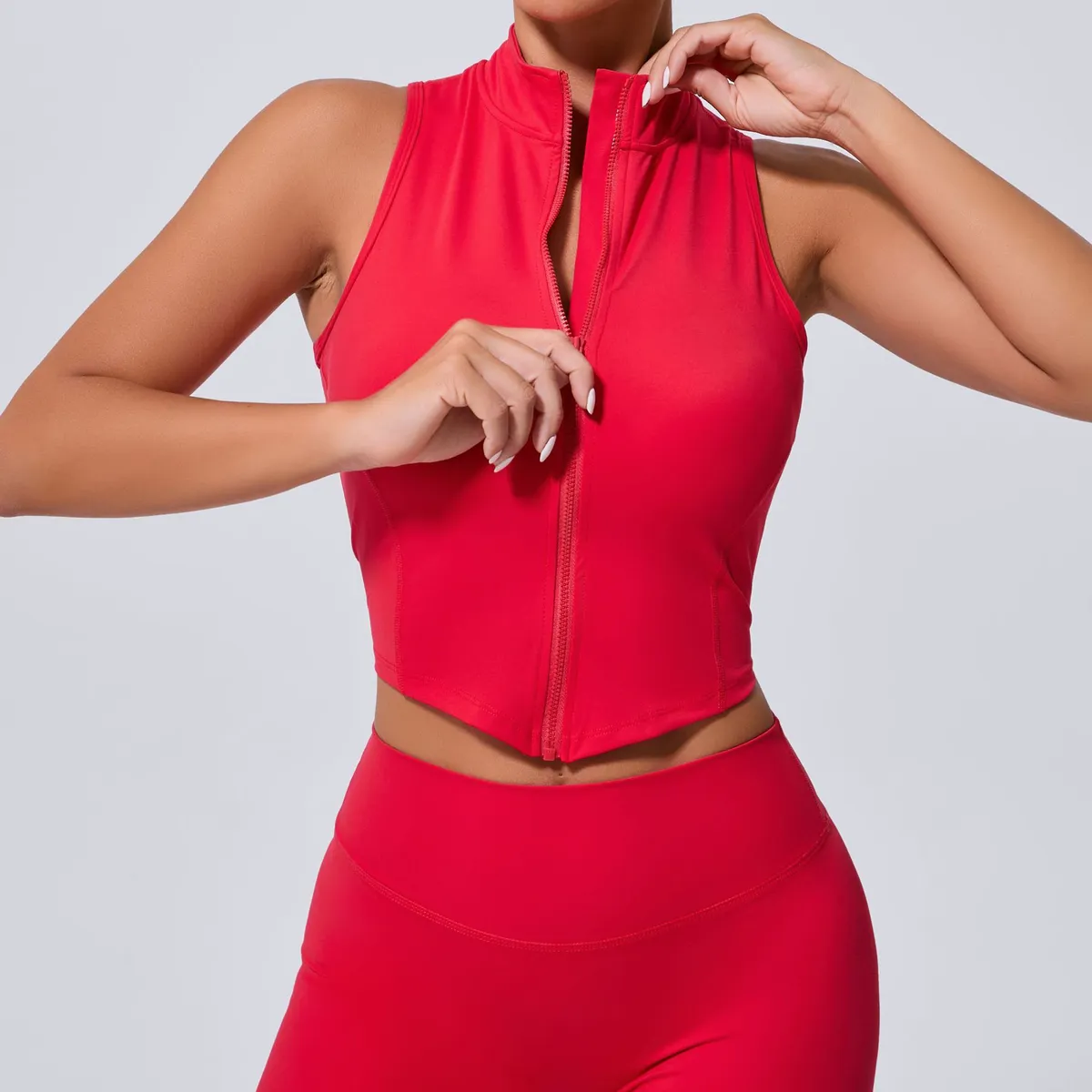 Women's High Neck Fitness Sleeveless Tank Top Outdoor Compression Stretchy Front Zipper Elastic Gym Yoga Tank Top Vest