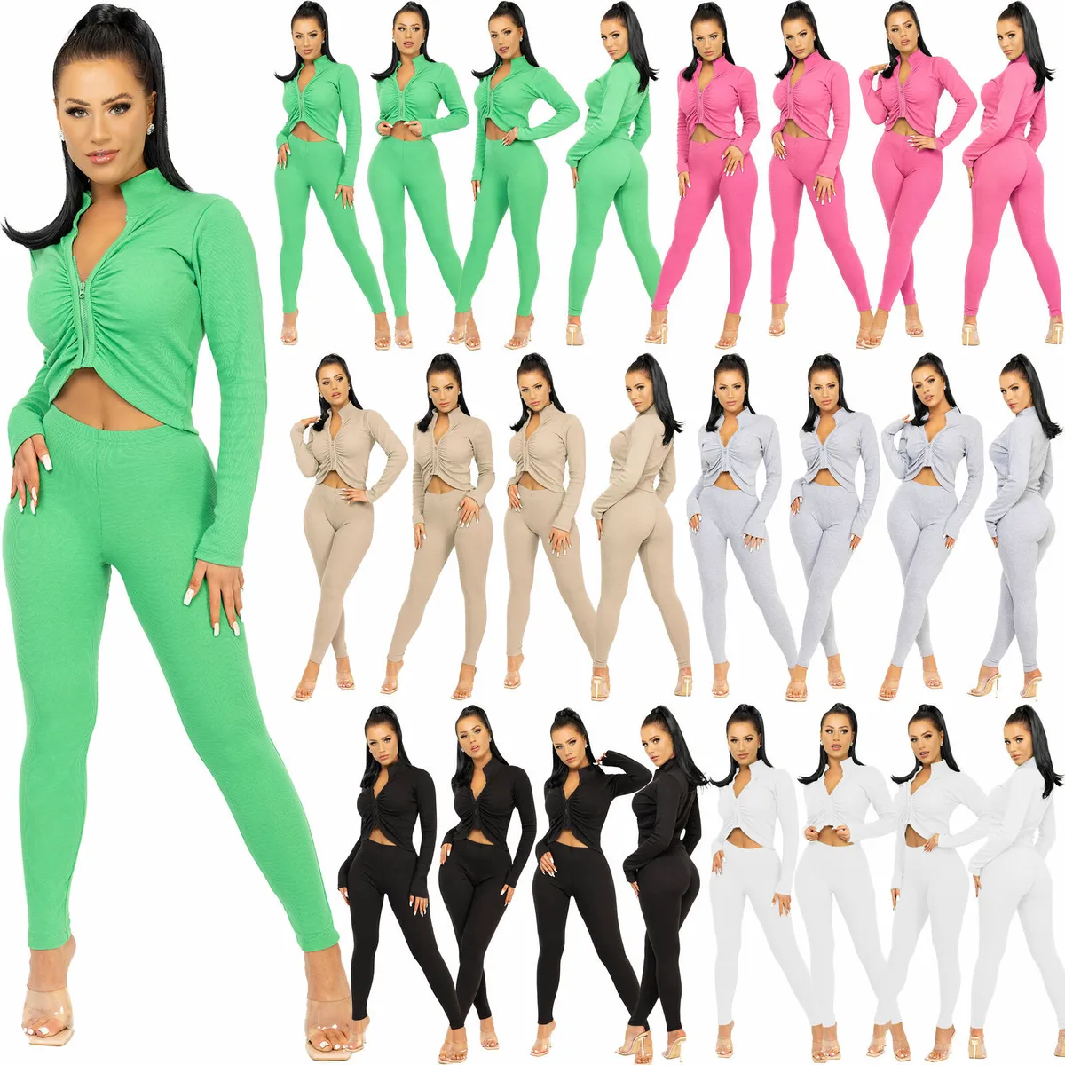 OEM/ODM Custom Tracksuits Winter Womens Sports Suits Two Tone Half Zip Hoodie Sweatpants Set Walking Crop Top Jogging 100%