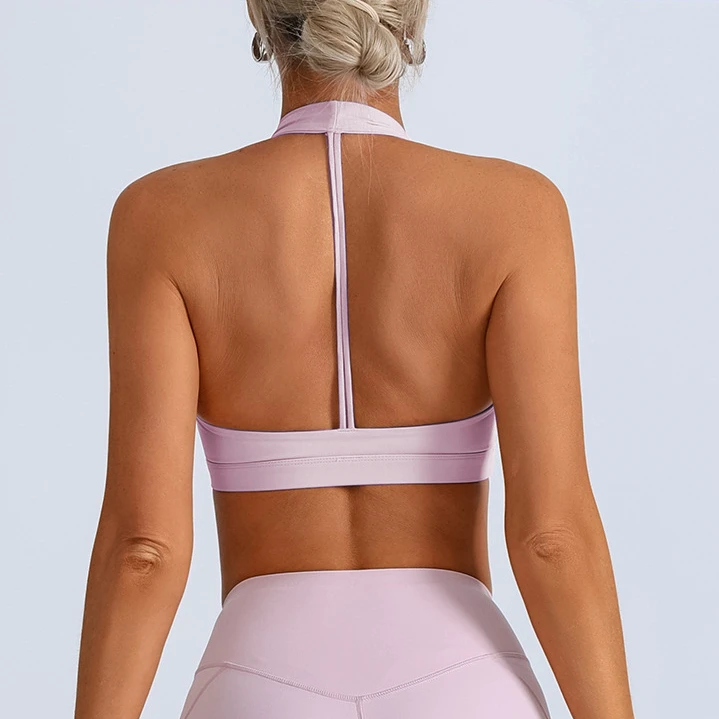 Women's Lightweight Breathable Compression Halter Neck Running Bra Stretchy Supportive Fitness Yoga Wear for Active Usage