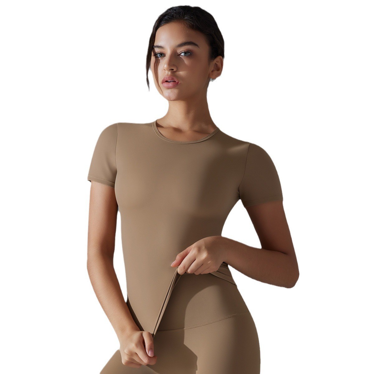 Solid Blank Brushed Double Sided Nylon Spandex Sport Gym Yoga Slim Fit Tight Custom Highly Elastic Soft Gym Tops Women