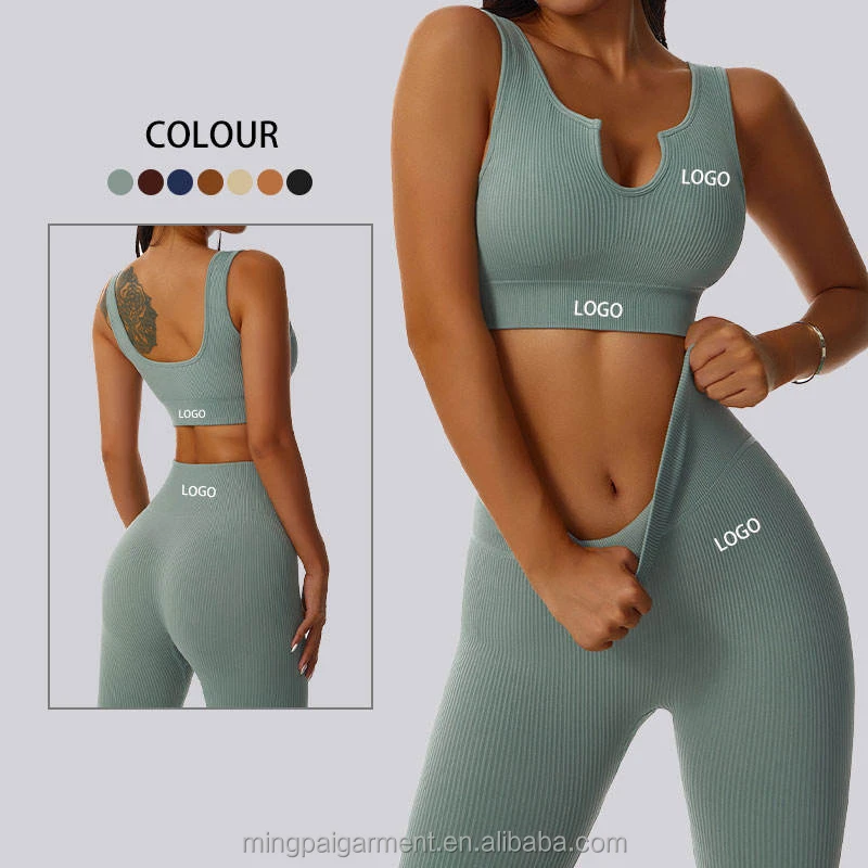 Custom logo Fitness Leggings Flared Pants Gym Yoga Sets Bra 2 Pcs Yoga Quick Dry High Waist Clothes Suit Wear Workout Sportswear
