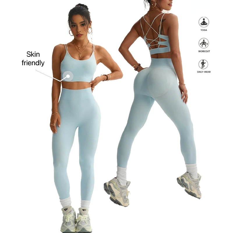 Women's High Quality Breathable and Lightweight Fitness Yoga Set Sports Vest High Stretch Leggings for Daily Gym Yoga Wear