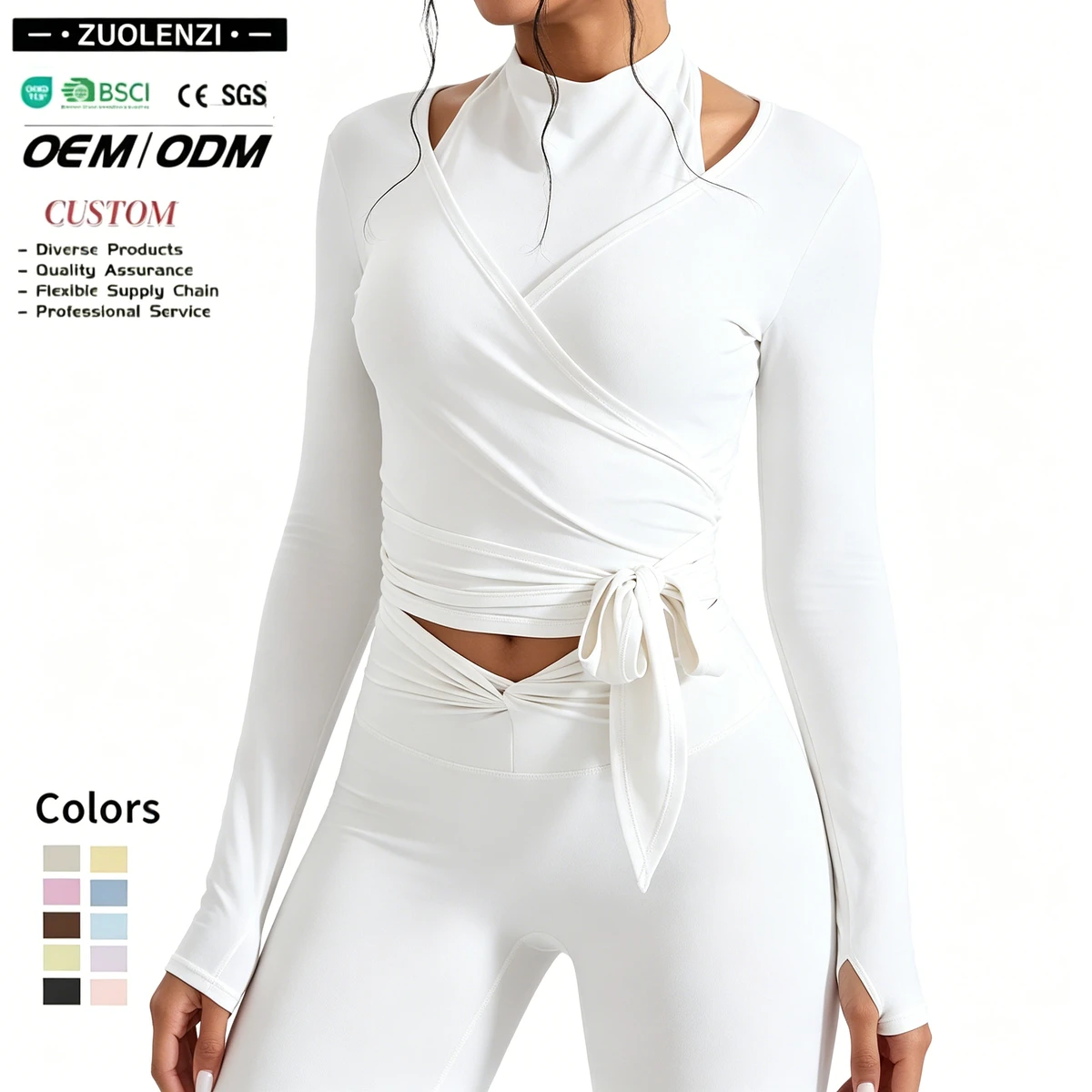 Long Sleeve Yoga Wrap Top Women Tie Front Naked Sensation Stretch Blouse 90% Nylon 10% Spandex Pilates Ballet Outfit