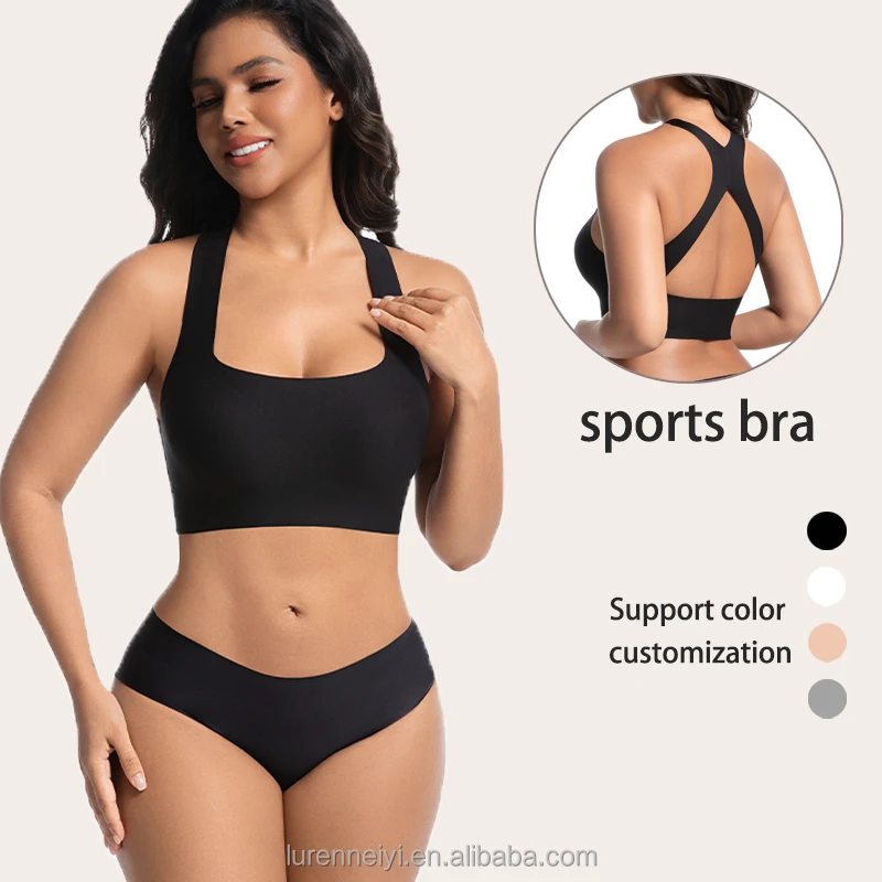 Factory Customized Women's Underwire-free square Neck Bra Seamless Full Cup Bralette Thin Criss-cross Back Sports Yoga Bra