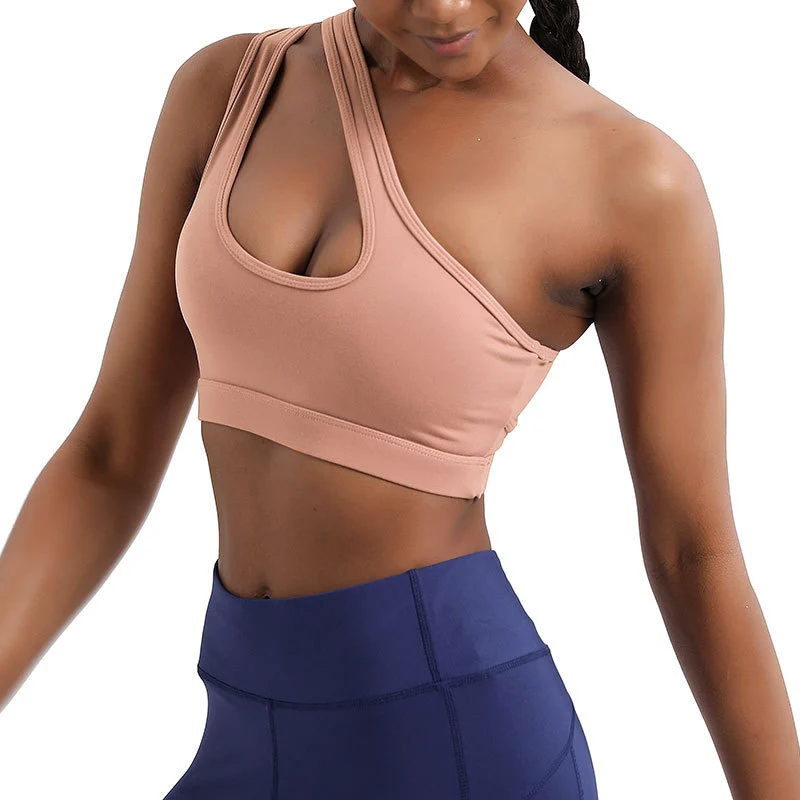 New Quick Drying One Shoulder Sport Bra Shockproof High-strength Sports Vest Fitness Yoga Bra for Woman