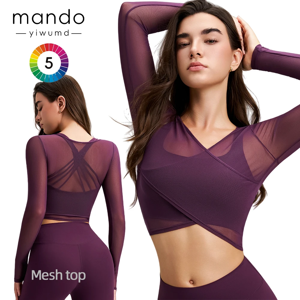 New Breathable Mesh Blouse Fitness Sports Hollow Out Tight-fitting Women's Long Sleeve T-shirt Running Training Yoga Clothes