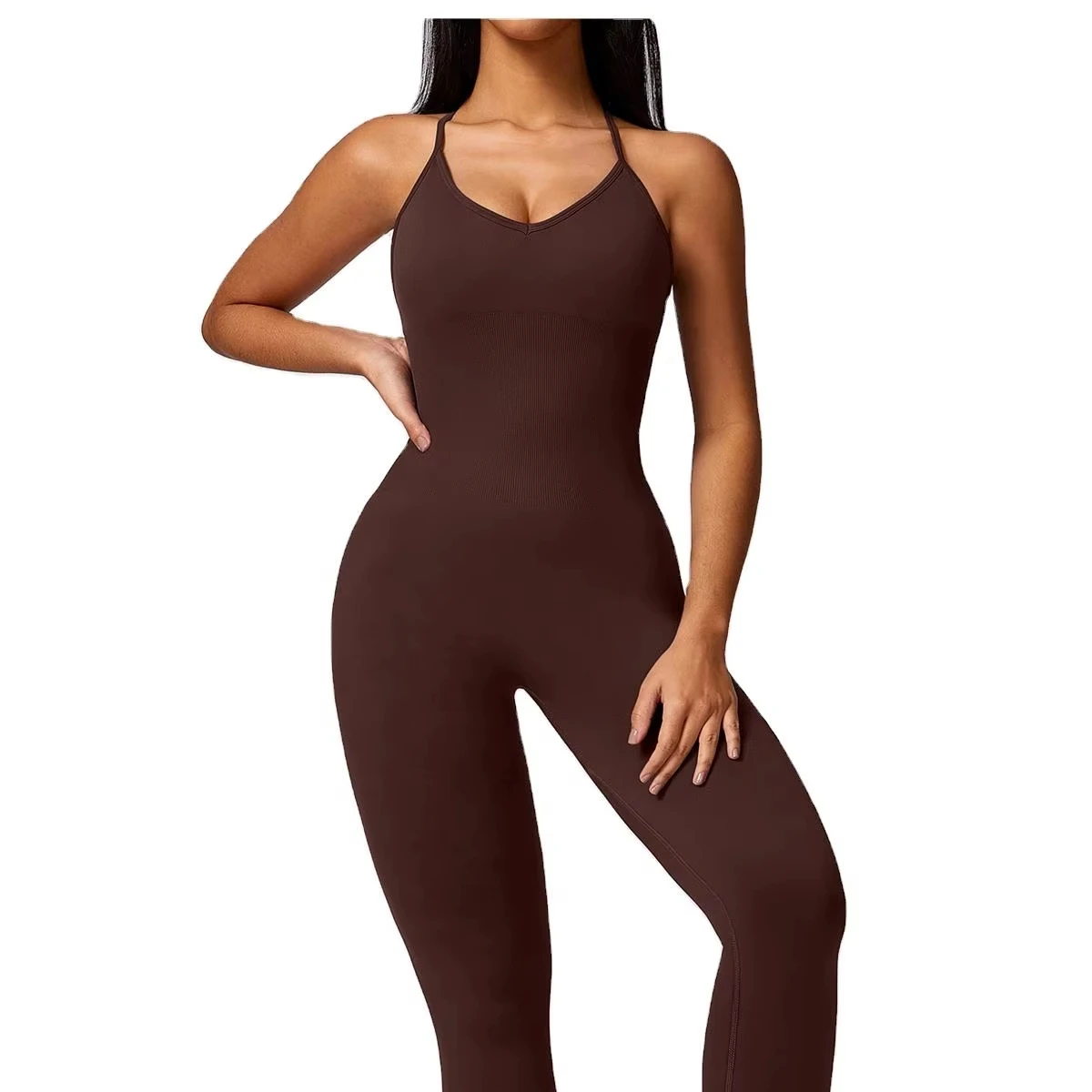 Removable Pad Cross Back Adjustable Straps Sports Bodysuit Butt Lift Fitness Jumpsuits Seamless One Piece Yoga Jumpsuit Women