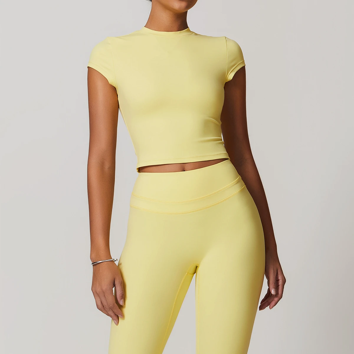 Sports Yoga Clothes Women's Sanded Tights Beautiful Back Yoga Short Sleeves Running Fitness T-shirt Tops