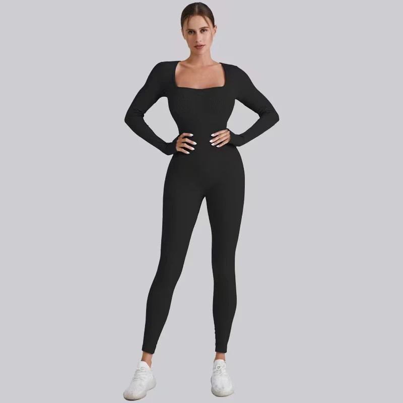 Customized Seamless New Threaded High-quality Nylon Women's Slim One-piece Sexy U-neck Breathable Full-length Body Suit Yoga