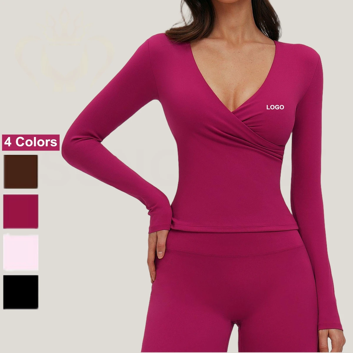 Custom Long Sleeved Yoga Shirt Deep V Neck Sports T-Shirt Quick Drying Tight Fitness Clothing Sportswear Women Yoga Wear SQ5529