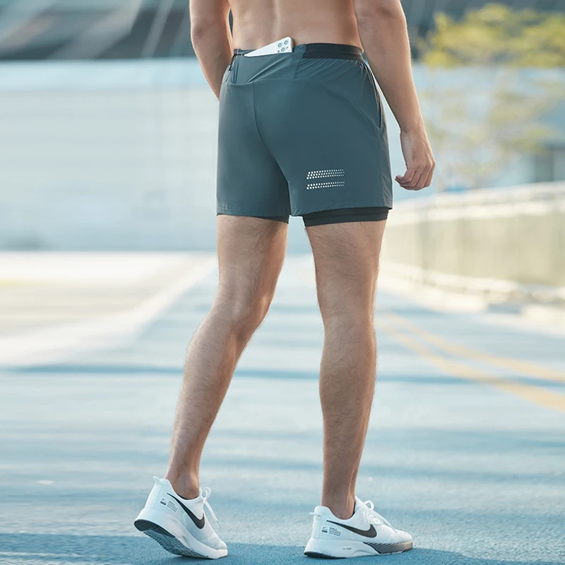 XW-DK23402 Hot Sale Casual Breathable Sports Gym Fitness Elastic Two Layer Back Waist Waterproof Zippered Pockets Men's Shorts
