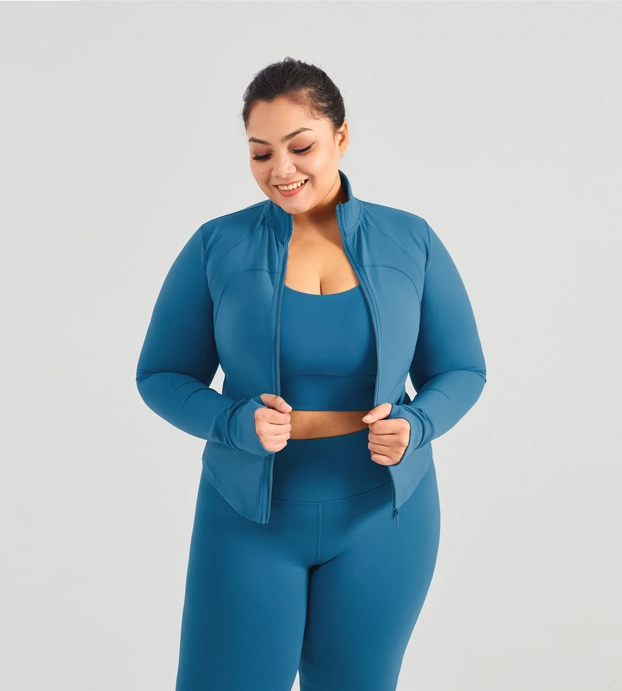 Gym Fitness Zip Long Sleeve Yoga Jackets Plus Size Sports Tops Women Running Workout Wear