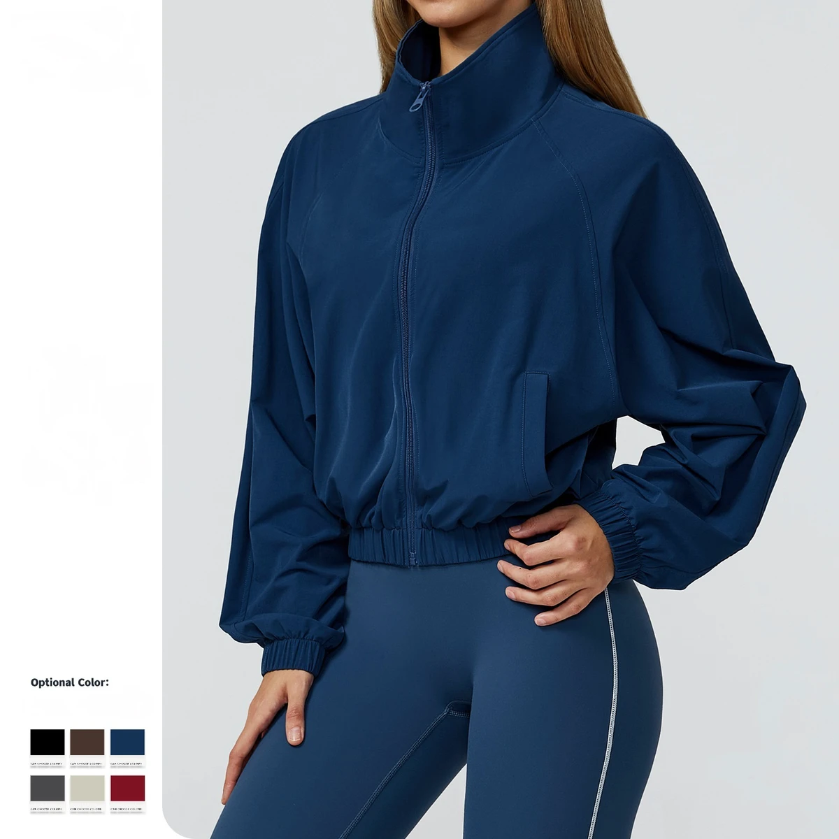 Quick Dry Stand Collar Full Zip up Women Jackets Custom Plain Long Sleeve Gym Workout Yoga Tops with Pockets