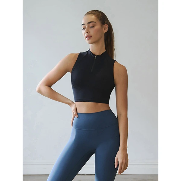 FH Women's Sleeveless Slimming Yoga Sports Top Stand Collar Chest Pad Seamless Solid Fitness Vest Plus Size Running Yoga Bra