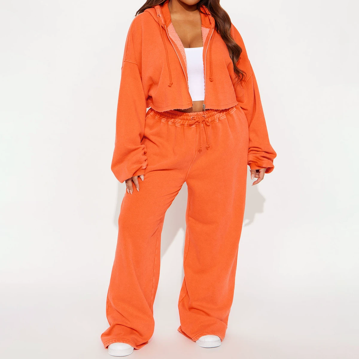Casual Fashion Women's Retro Stretch Zipper Solid Hooded Short Painted Hoodie Two-piece High Waist Loose Yoga Winter Women Sets