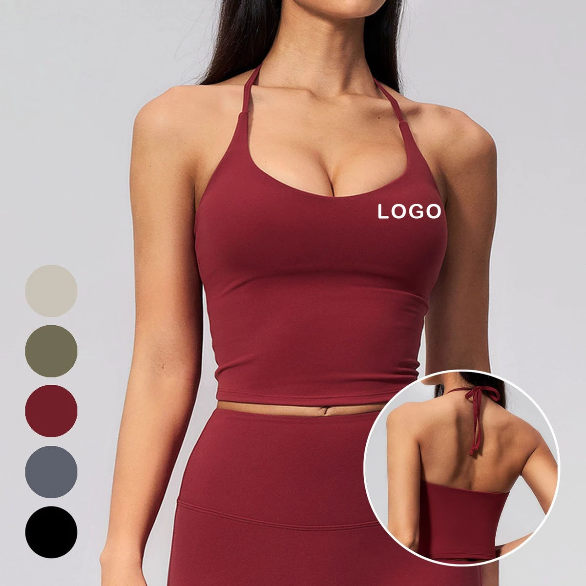 Custom Nude Feeling Outdoor Breathable Fitness Top Halter Neck Sports Bra Lightweight Seamless Yoga Tank Tops