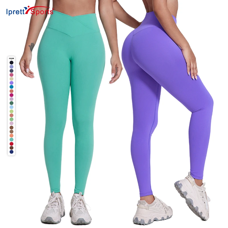 Super Elastic Sports Workout Leggings Excellent Quality Cross Waist Yoga Pants Custom Logo Women Fitness Tights