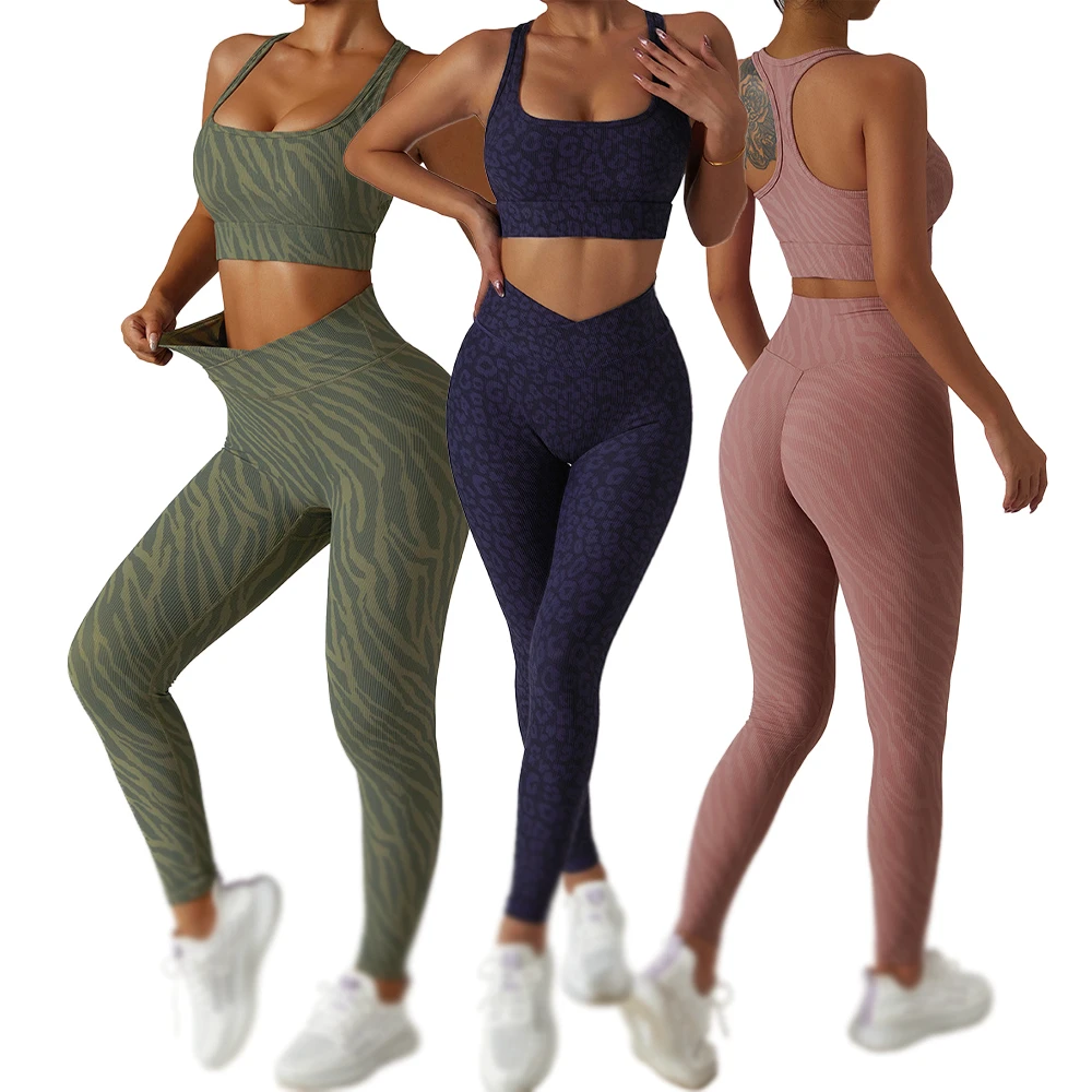 High Waist Yoga Leggings Sleeveless Crop Tops Workout Sets For Women 2 Piece Workout Outfits Active Wear Women's Yoga Set