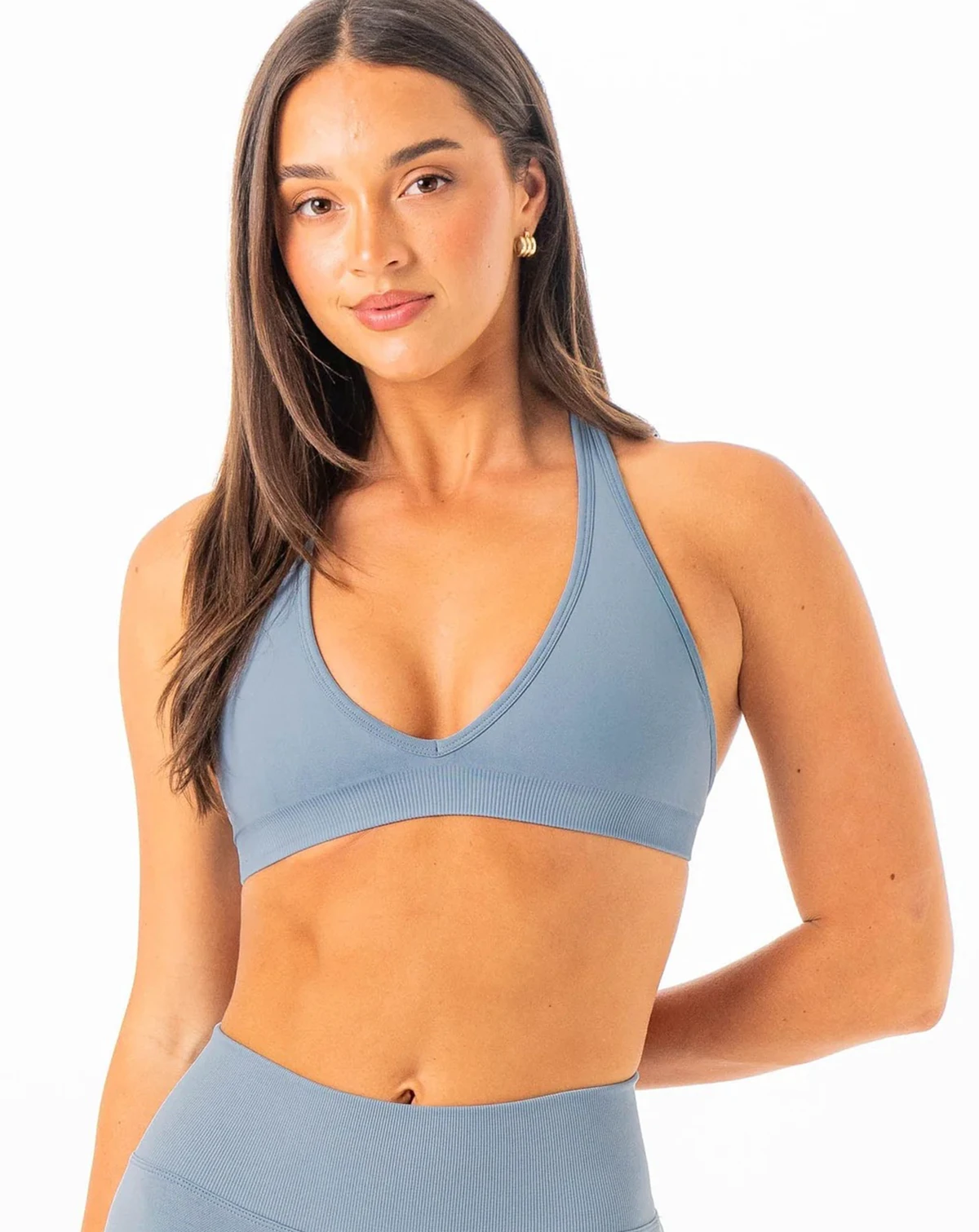 New High Support Women's Halter Deep V Neck Yoga Bra Breathable Quick Dry Seamless Heat Transfer Printing Low MOQ