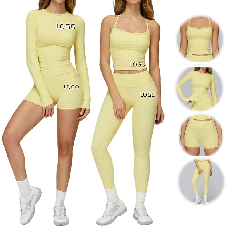 Custom Your LOGO Women's Long Sleeve Yoga Set Custom Breathable Casual Sports 2 Piece Yoga Workout Wear Gym Fitness Sets