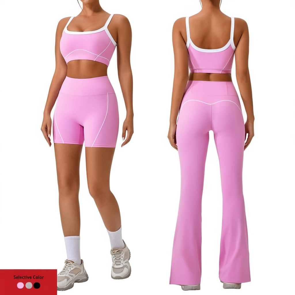 Women's Breathable Plus Size Yoga Set With Flare Pants & High Support Bra, Spandex Polyester, Mid Waist, 2-Piece Activewear in P