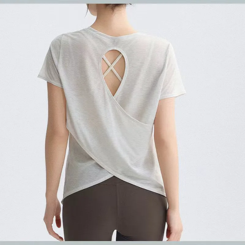 Women's Twist Front Yoga Top Slim Fit Short Sleeve Workout Shirt High Stretch Plus Size Athletic Tee for Gym & Fitness Wholesale