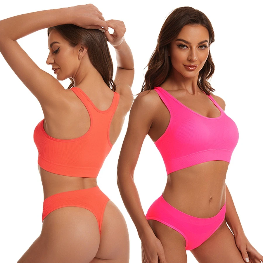 New Product I-Character Beautiful Back Sports Bra Thong Set Seamless Thread Adjustable Girls' Underwear With Beautiful Back