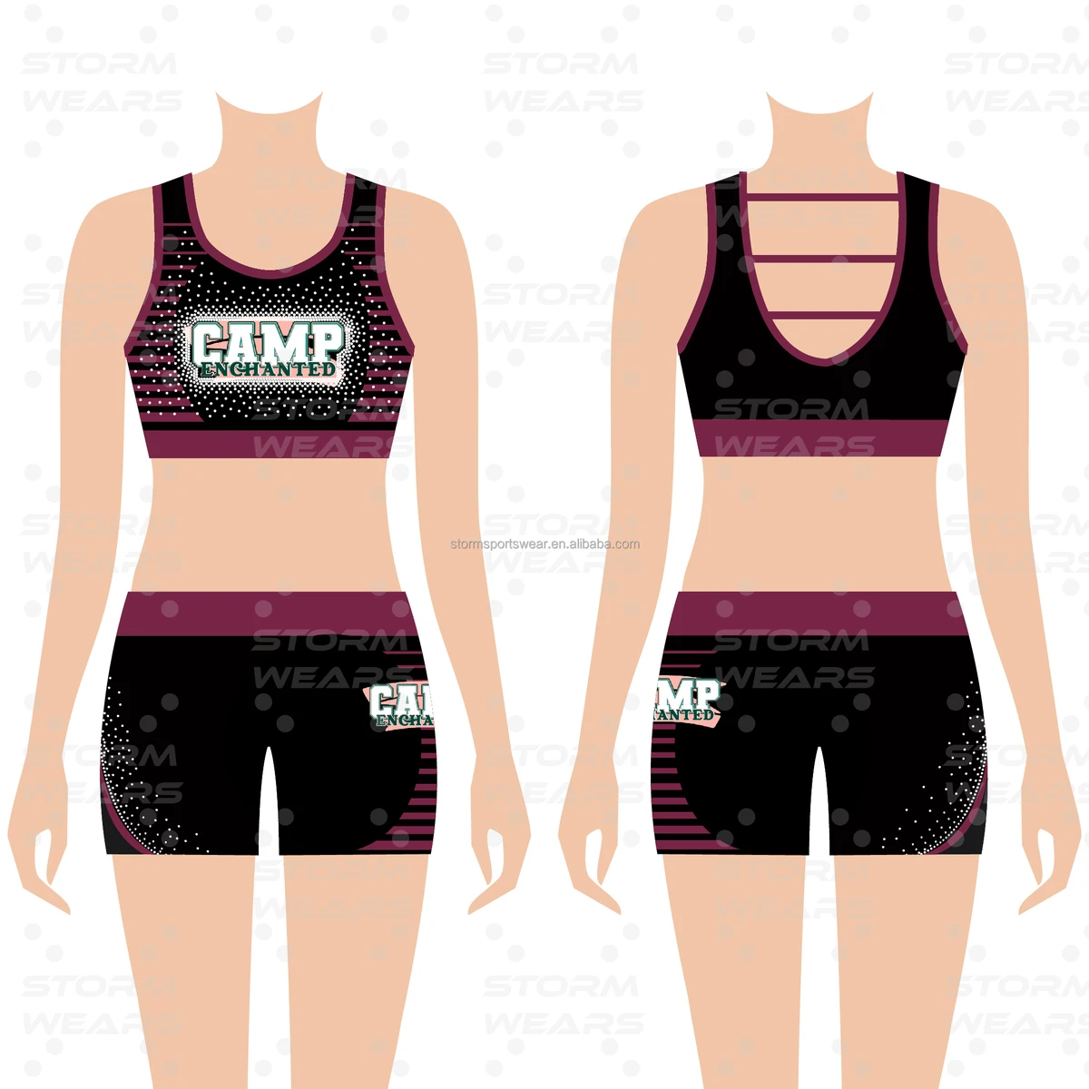 Custom Wholesale Children's and Adult Cheerleading Sports Bras and Shorts Practice Uniforms Cheerleading Practice Uniforms