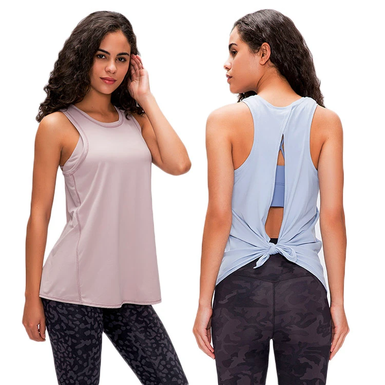 Women's Fitness Running Yoga Vest Skin-friendly With Ribbon Bow Back Loose Breathable Blouse Sports Tops Pajamas