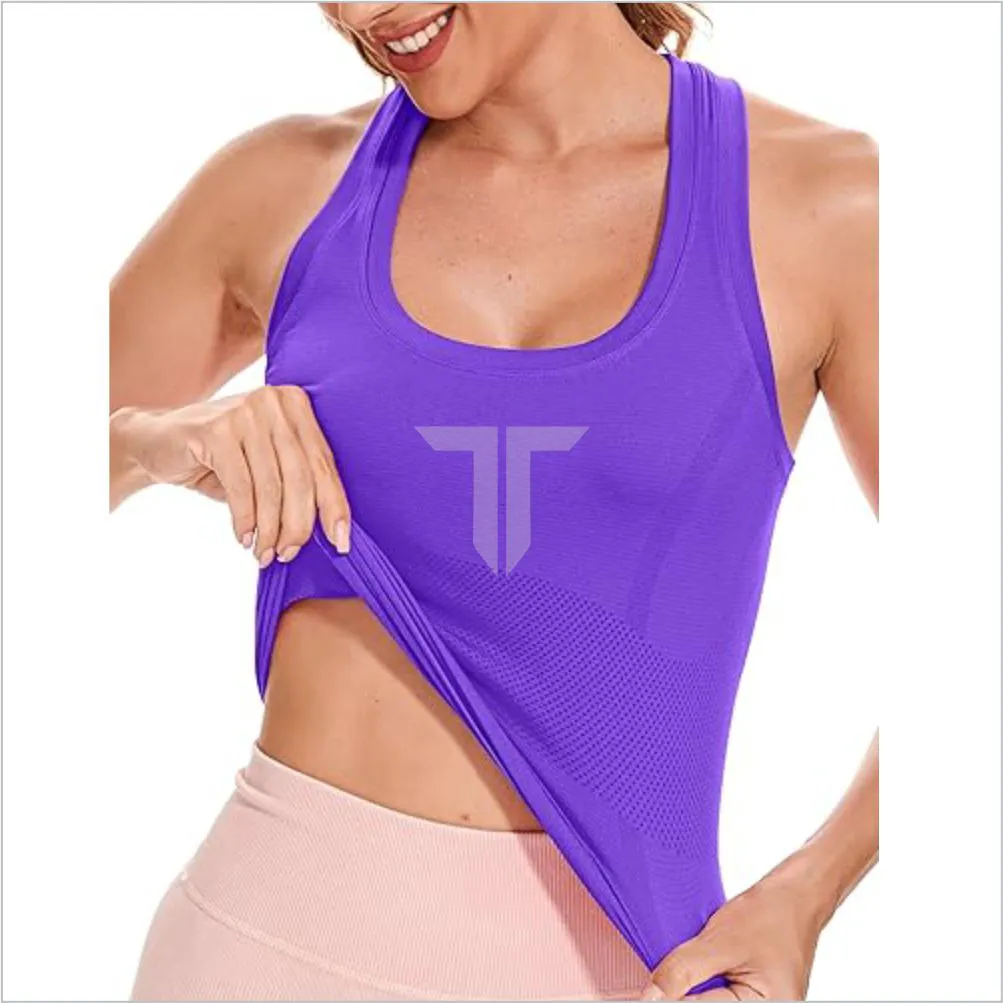 New Arrival Women's Sleeveless Workout Tank Tops Front 100% Cotton High Quality Seamless Racer Back Gym Yoga Athletic Shirts