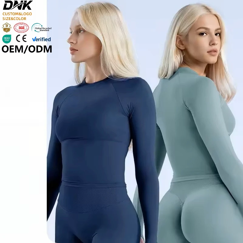 LVD119 Wholesale Women's Seamless Yoga Round Neck Long Sleeved Top High Waisted Pants Outdoor Exercise Yoga Set
